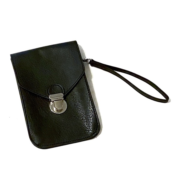 Black Vegan Touch Screen Phone Purse Wristlet Clutch Mini Bag RFID Card Wallet - Picture 7 of 16